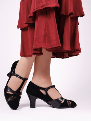 1930s evening shoe with T - strap - Black - Wilma - memery