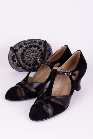 1930s evening shoe with T - strap - Black - Wilma - memery