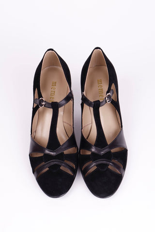 1930s evening shoe with T - strap - Black - Wilma - memery