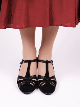 1930s evening shoe with T - strap - Black - Wilma - memery