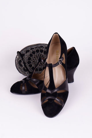 1930s evening shoe with T - strap - Black - Wilma - memery