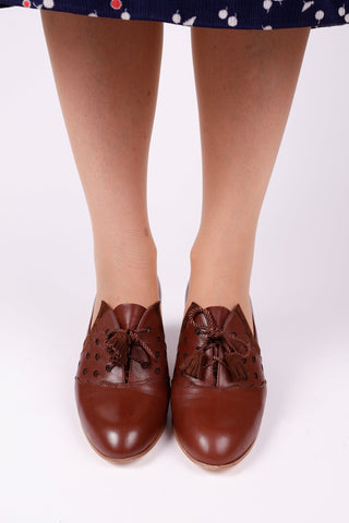 1930s everyday Oxford heels with tassels - Brown - Mildred - memery