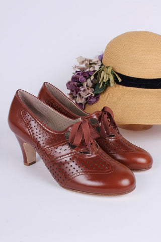 1930s everyday oxford high heel shoes - Cognac brown - Marie - memery