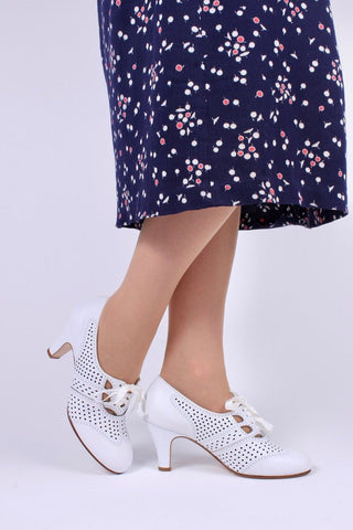 1930s everyday oxford high heel shoes - White - Marie - memery