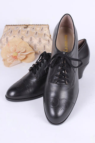 1930s everyday Oxford shoes, black, Juliette - memery