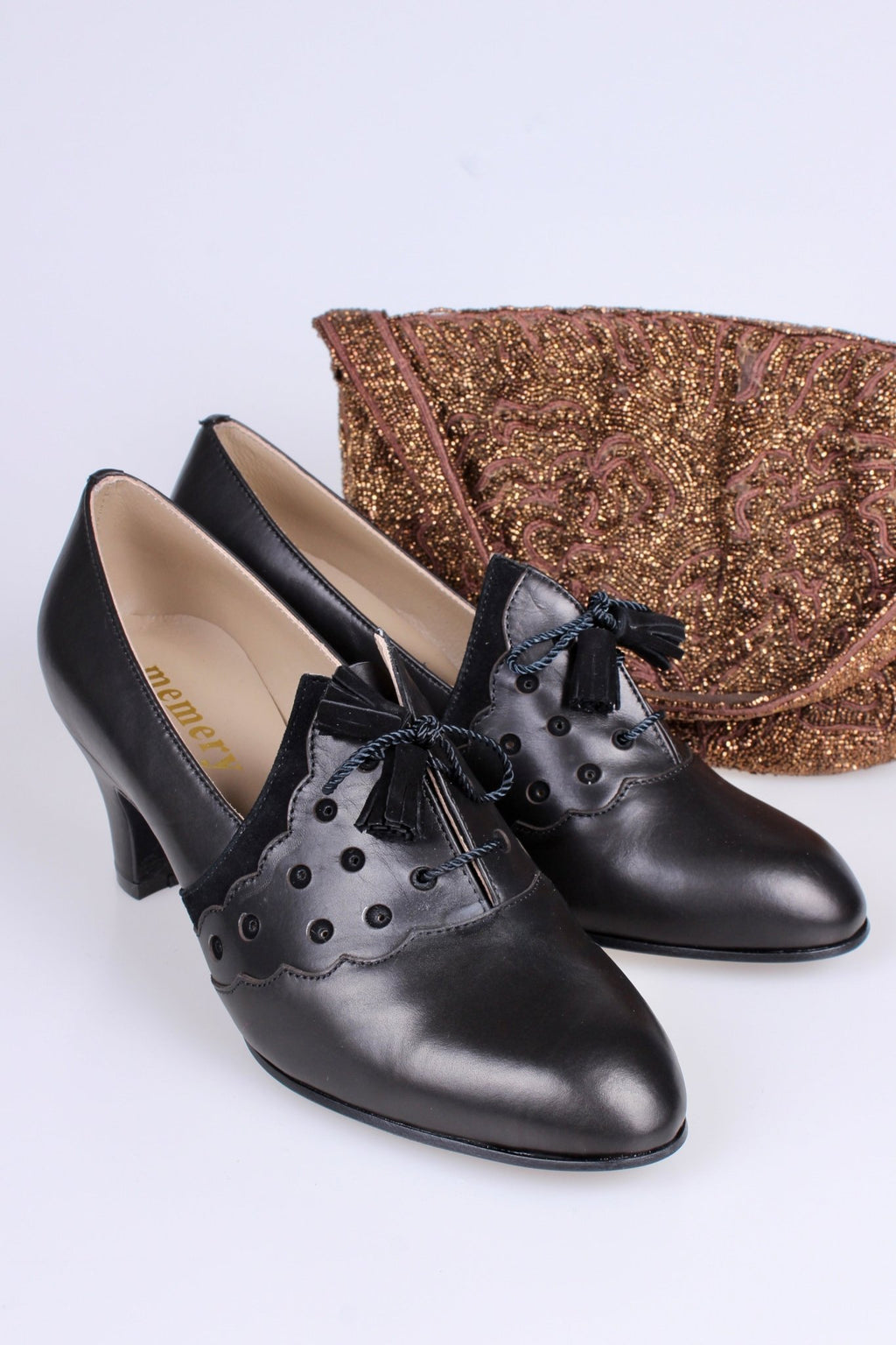 Vintage Oxford Shoes 1930s Style with Tassels - Black - Memery Shoes Mildred, EU39 - UK6