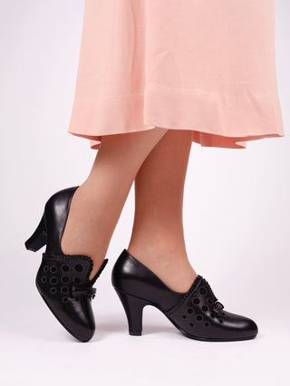 1930s pumps with decorations in suede - black - Stella - memery