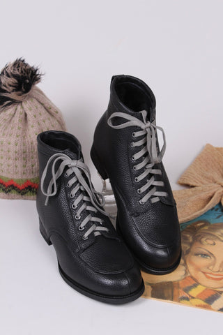 1930s/1940s Style Winter Snow Boots with Fur - Black - Rita - memery