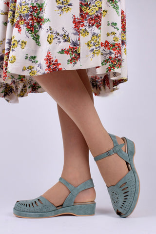 1940s / 50s style suede wedge - Dusty blue green - Ella - memery