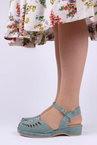 1940s / 50s style suede wedge - Dusty blue green - Ella - memery
