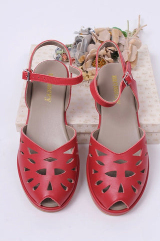 1940s / 50s style summer sandals / wedges - Red - Sidse - memery