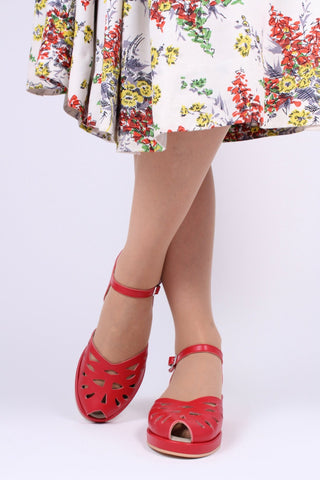 1940s / 50s style summer sandals / wedges - Red - Sidse - memery