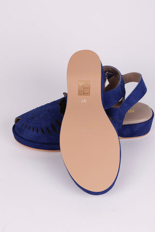 1940s / 50s suede wedge sandals - Blue - Ella - memery