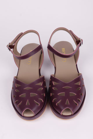 1940s / 50s summer wedge sandals - Plum - Sidse - memery