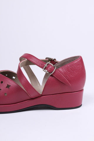 1940s style summer sandals / wedges - Burgundy - Norma - memery