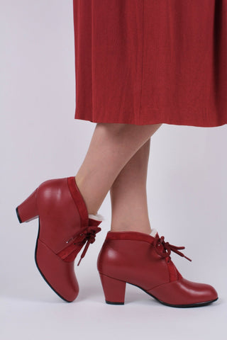 1940s style winter ankle boots - Red - Lillie - memery