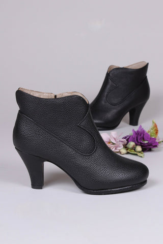 1950s style high heel ankle boots with woolen lining - Black - Laura - memery
