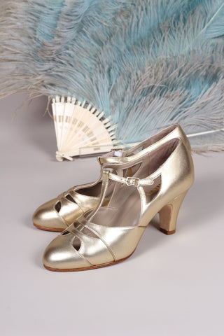 20s / 30s Art Deco inspired evening sandals - Gold - Helen - memery