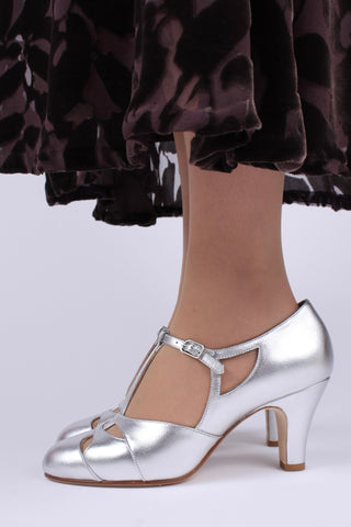 20s / 30s Art Deco inspired evening sandals - Silver - Helen - memery