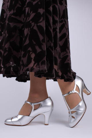 20s / 30s Art Deco inspired evening sandals - Silver - Helen - memery