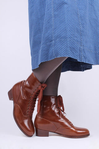 20s / 30s style everyday leather boot - Brown - Britta - memery