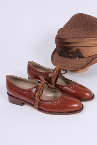 20s / early 30s inspired everyday shoes, cognac brown - Anna - memery