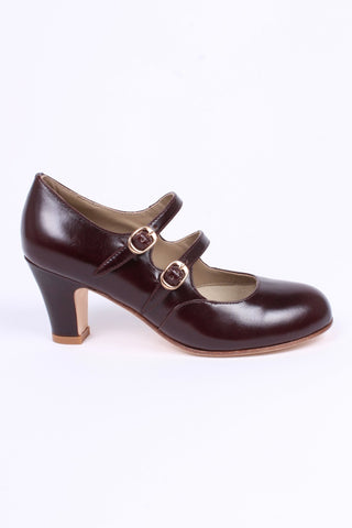 20s / early 30s style leather pumps with two adjustable ankle straps - Dark brown - Judy - memery