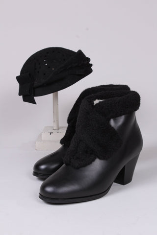 40s and 50s style pump booties with wool - Black - Maria - memery