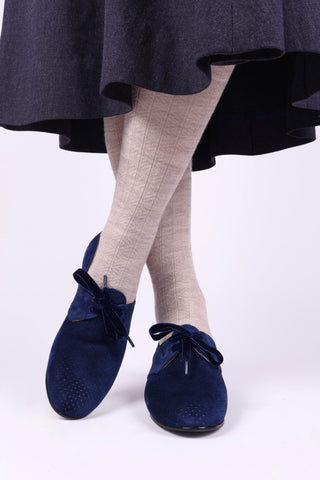 40s Derby shoes in suede - Low heel - Navy Blue - Esther - memery