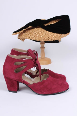 40's vintage style pumps in suede - Burgundy - Alma - memery