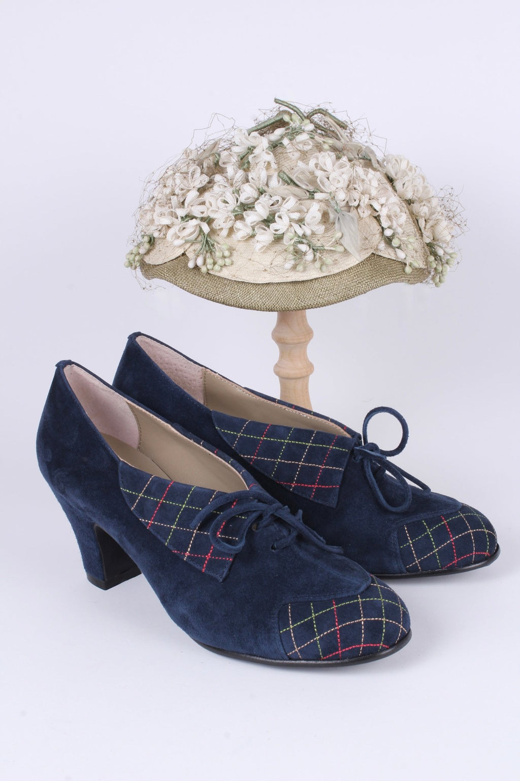 1940s Suede Pumps with Colored Trim - Navy - Edith EU37 - UK4