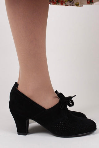 40s vintage style pumps in suede with lace - Black - Esther - memery