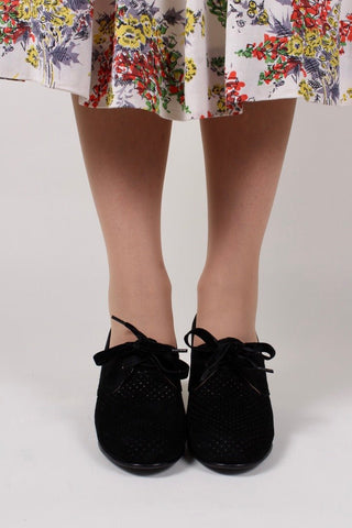 40s vintage style pumps in suede with lace - Black - Esther - memery