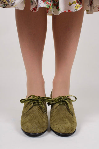 40's vintage style pumps in suede with lace - Green - Esther - memery