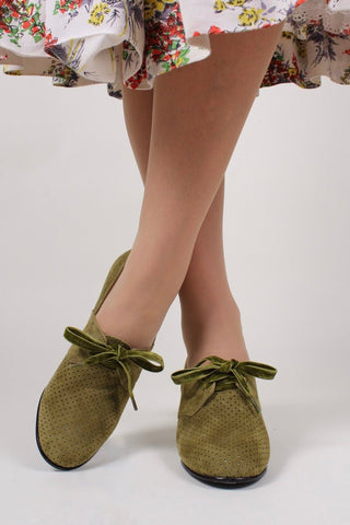 40's vintage style pumps in suede with lace - Green - Esther - memery