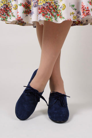 40's vintage style pumps in suede with lace - navy blue - Esther - memery