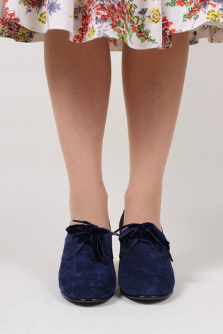 40's vintage style pumps in suede with lace - navy blue - Esther - memery