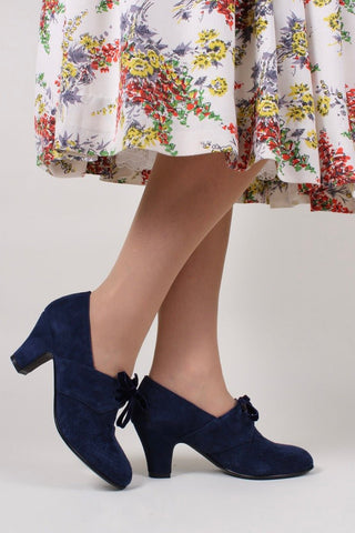 40's vintage style pumps in suede with lace - navy blue - Esther - memery