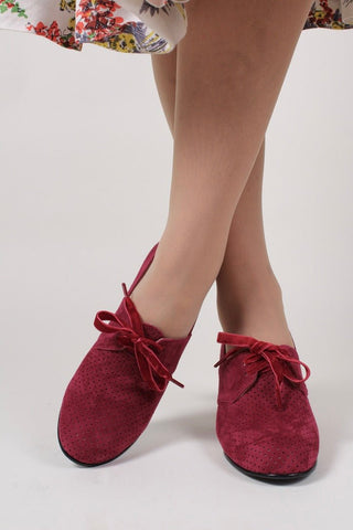 40's vintage style pumps in suede with lace - Red - Esther - memery