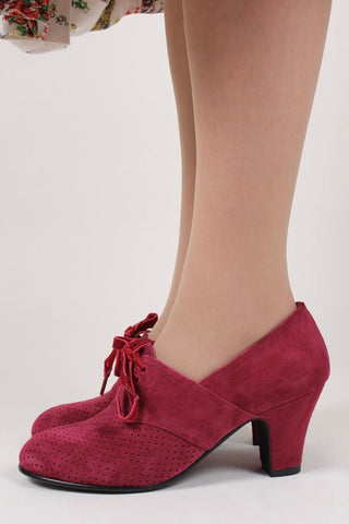 40's vintage style pumps in suede with lace - Red - Esther - memery