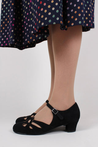 Everyday 1930s /1940s style suede sandals - Black - Ida - memery