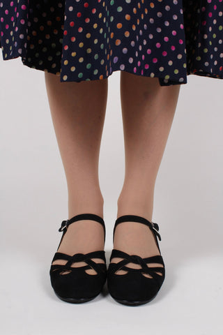 Everyday 1930s /1940s style suede sandals - Black - Ida - memery