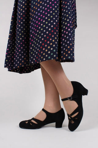 Everyday 1930s /1940s style suede sandals - Black - Ida - memery