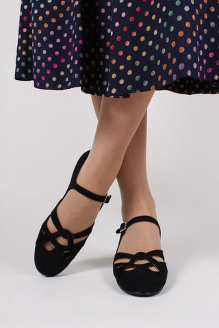 Everyday 1930s /1940s style suede sandals - Black - Ida - memery