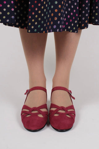 Everyday 1930s /1940s style suede sandals - Burgundy red - Ida - memery