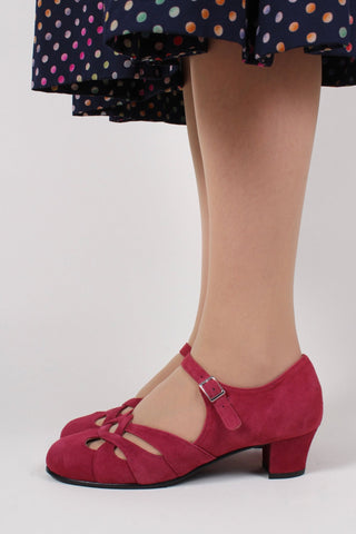 Everyday 1930s /1940s style suede sandals - Burgundy red - Ida - memery