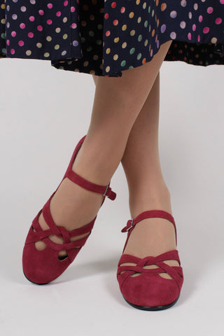 Everyday 1930s /1940s style suede sandals - Burgundy red - Ida - memery