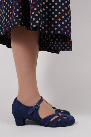 Everyday 1930s /1940s style suede sandals - Navy blue - Ida - memery