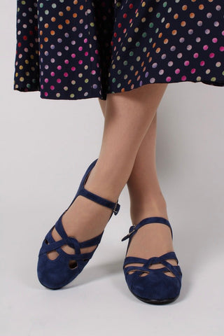 Everyday 1930s /1940s style suede sandals - Navy blue - Ida - memery