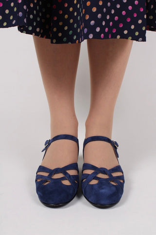 Everyday 1930s /1940s style suede sandals - Navy blue - Ida - memery